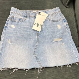 Zara Distressed Light Blue Mini Skirt